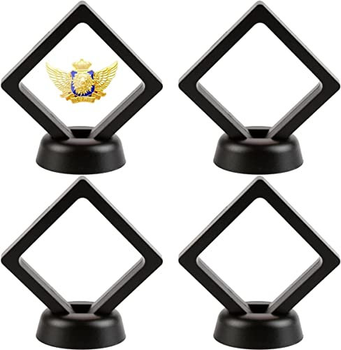 KOMUNJ 4 Stück Transparenten 3D-schwebenden Rahmen, für Herausforderung Münzen, Medaillons, Chip, Schmuck, Schwarz