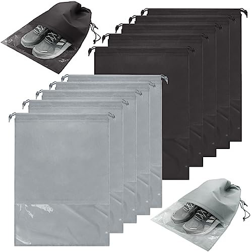 10 Stück Reise Schuhbeutel Groß Schuhtasche mit Kordelzug wasserdichte Schuhtasche Staubschuhbeutel Reise Schuhsack mit Transparentes Fenster, Aufbewahrungstasche für Schuhe, Schuhtaschen für Reisen