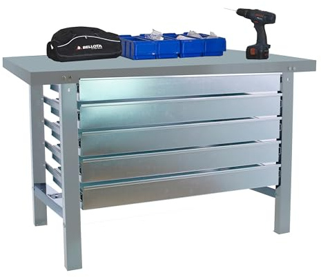 Simon Rack Banc de Travail Atelier, capacité Charge 600 kg, 830 x 1500 x 730 mm, Table de Travail, 5 tiroirs, Gris - BT6