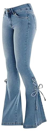 KBOPLEMQ Pantaloni lunghi da donna, elasticizzati, skinny, jeans a zampa, gamba larga, in denim, pantaloni slim flare jean streetwear hippie pantaloni Flower Power Abbigliamento S-XXL