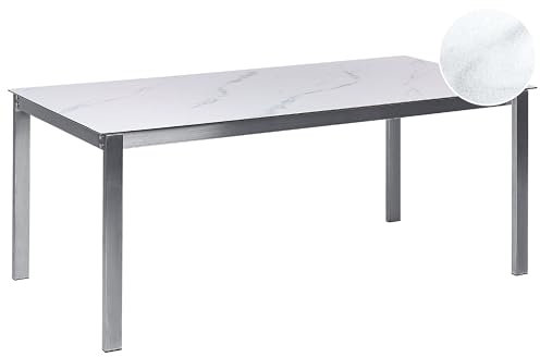 Gartentisch Glas Keramik weiß Marmor-Optik 180x90 cm Edelstahlgestell Cosoleto