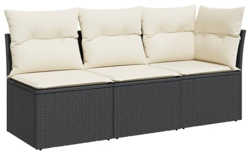 vidaXL Gartensofa mit Kissen 3-Sitzer, Sofa mit Staufach unter Sitzfläche, Terrassensofa mit abnehmbarem waschbarem Bezug, Gartenmöbel Terrassenmöbel, Schwarz Poly Rattan