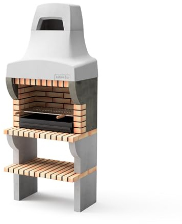 Movelar Bailen Plus Vorgefertigter Grill aus Holz und Kohle, Modell Bailen Plus (Grau, Orange, 86,5 x 58 x 220 cm), Ref: M00354 - Outdoorküche mit Kamin für Garten und Terrasse