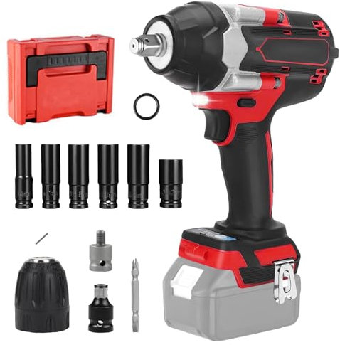 1000 Nm Llave de Impacto Inalámbrica compatible con Batería Makita 18V, 1/2 Pulgada Sin Escobillas Pistola de Impacto Electrica, con 6 llaves de vaso para Cambio Neumáticos de Coche Camión y Andamios