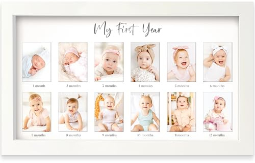 KeaBabies Ma première année Cadre Photo Collage 12 mois – Cadre photo bébé souvenir pour nouveau-né fille ou garçon, cadeau de douche ou naissance (Alpine White)