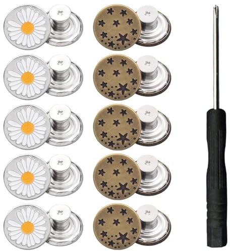 KOQAIIZ 20 Stück Jeans Knöpfe Ohne Nähen, 17mm Button Pins, DIY Jeansknopf, Hosen Enger Machen,mit 1 Schraubendreher, zum Reduzieren der Hosengröße