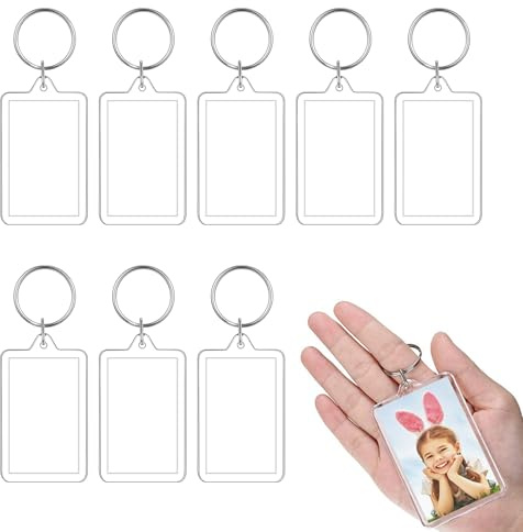JeoPoom Porte-Clés Photo[8 Pièces], Porte-Clé Transparent, Acrylique Porte Clef, Vierge Rectangle, avec Anneau Brisé pour Famille, Amis, Cadeaux et Artisanat