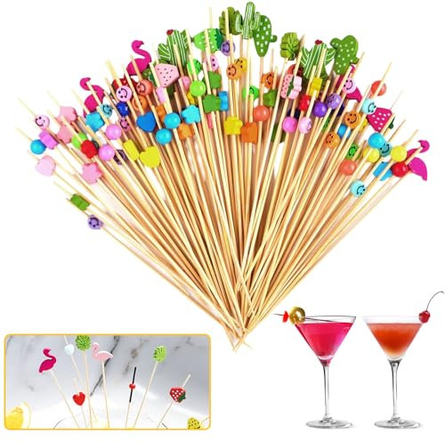 SZSMW Paquete de 200 Palitos de Cóctel - Palillos para Aperitivos - Pinchos Fruta, Varias Formas y Colores Adecuados Para Bares, Raves y Fiestas de Cumpleaños, Brochetas de Frutas