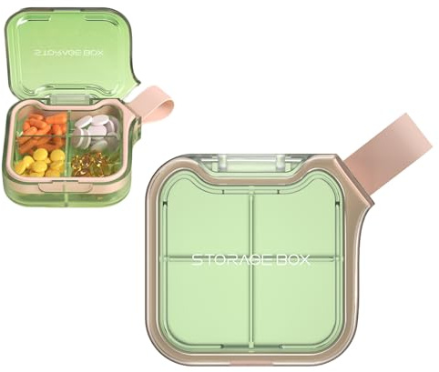 Pilulier quotidien avec 4 compartiments, petite boîte pour les déplacements, distributeur de comprimés pour voyage et quotidien, compact pour portefeuille de poche, médicaments portables, vitamines