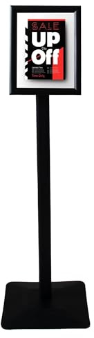 WERTIRUNG A4 Espositore da terra regolabile, supporto per poster con display rotante, scaffali informativi resistenti, base quadrata in ghisa, espositore per vendita, espositore pubblicitario, Nero
