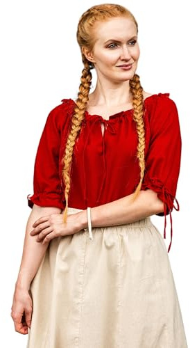 Leonardo Carbone® Damblus vera | axelfri | snörning | karneval, halloween, cosplay, LARP, medeltida blus, tunika, kostym, festival, evenemang | 100 % bomull, röd, XL