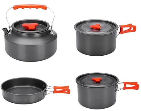 LMXRYPD Campinggrytor, Campingköksset Campingutrustning, Slitstark Hård Aluminiumoxid, med Bärväska, för Ryggsäcksturer Utomhus Camping Picknick
