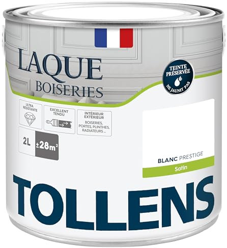 Tollens - Peinture, Laque, Ultra Résistante, Multisupport, Satin Blanc, 2L = 28m2