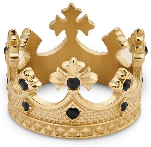 Lucleon by Trendhim Bague pour homme - Design couronne dorée - Acier inoxydable 316L et zircone - Design danois - Surface sablée - Or/noir, 70mm, Métal non précieux, Aucune pierre précieuse