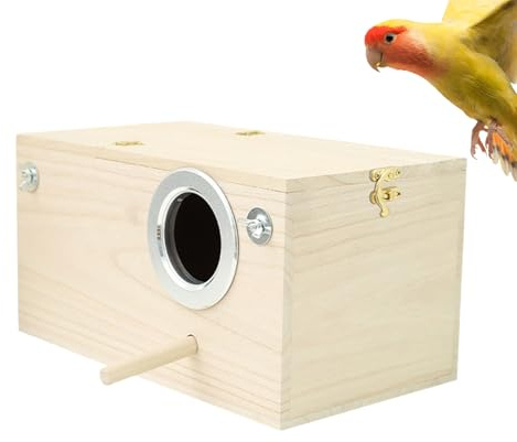 Caja nido, casa nido para pájaros, carcasa de madera para periquitos y pájaros pequeños en interiores y exteriores, como decoración de jardín para jardín, terraza y balcón