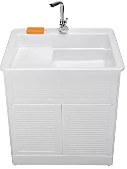 Lavandino autoportante con armadio e rubinetto, per interni ed esterni, in plastica resistente con lavabo, per lavanderia o garage