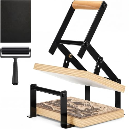 Lanties Macchina da stampa a leva manuale Linocut con rulli e feltrini per tagli di linoleum, taglio stampa, blocchi di linoleum, kit di strumenti per la stampa a blocchi di legno, nero A5