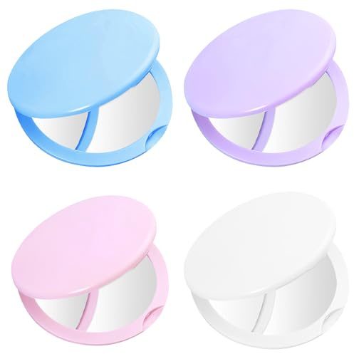 Tinsellns 4 pezzi mini specchi tascabili, specchio per trucco pieghevole con ingrandimento, piccolo specchio portatile da mano, rotondo e compatto, per donne, ragazze, viaggi e uso quotidiano