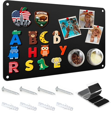 Freyeeti Tableau Magnétique Mural, Plaque Aimantee pour Magnets, 42x30cm plaque magnétique Argenté, Cadre en Aluminium, Acier Inoxydable, Autocollant, Pour Bureau, Cuisine, Réfrigérateur (Noir)