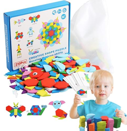 Gwtdtoad de Formas, 210 Piezas, geométricos, Tangram, Bloques de construcción, Juguetes | Juego de Madera de Madera Natural, para cumpleaños, guardería, Fiestas de Vacaciones, proyectos