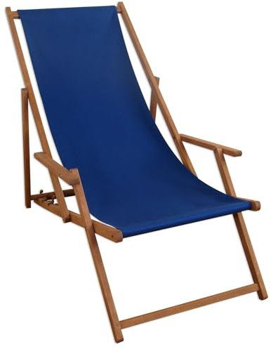 Liegestuhl blau Sonnenliege Gartenliege Holz Deckchair Strandstuhl Massivholz Gartenmöbel 10-307