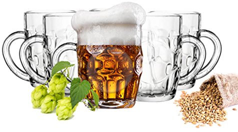 Sendez 6 x Biergläser mit Henkel 400ml Bierseidel Bierkrüge Bierglas Bierkrug Glas