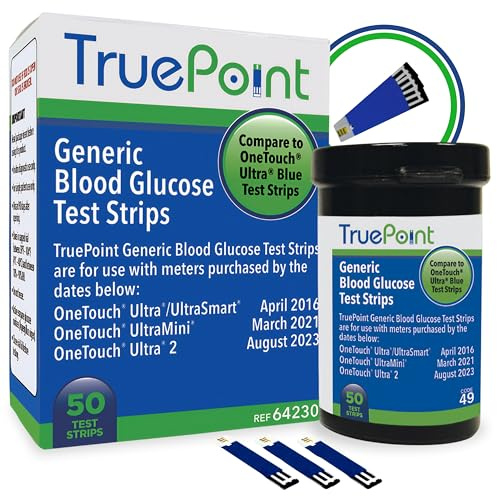 TruePoint Blood Glucose Test Strips – 50 Count – Compatible with Ultra, Ultra2, UltraMini & UltraSmart Meters – Glucose Strips for Blood Testing for Home Use