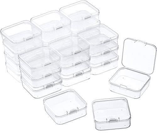 24 Packs Small Clear Plastic Beads Storage Containers Box with Hinged Lid for Storage of Small Items, Crafts, Jewelry, Hardware(2.12 x 2.12 x 0.79 Inches)