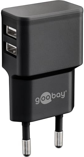 goobay USB Ladegerät 12W, 2-Port Netzteil mit Dual USB-A, Ladeadapter für Steckdose, für iPhone, Samsung, Kopfhörer, Smartwatch, Reiseladegerät, schwarz - 44951
