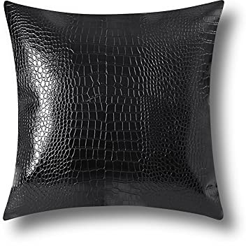 Artscope Fundas de almohada para sofá, decoración del hogar, piel sintética de cocodrilo teñida en ambos lados, funda de cojín de 45 x 45 cm (negro)