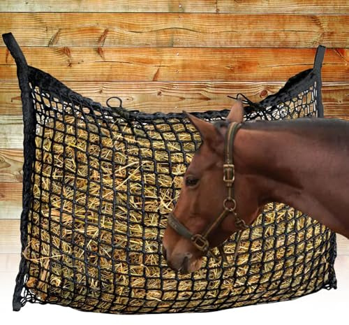 YIDM Sac à foin pour chevaux : râtelier à foin, cheval avec une grande capacité de charge, noir, à mailles serrées, extrêmement résistant, filet à foin Farming avec crochet fixe pour chevaux, moutons,