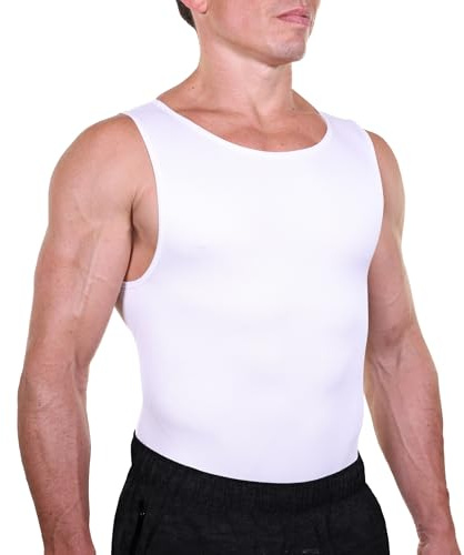 Esteem Apparel EliteSlim Men's Compression Shirt to Hide Gynecomastia Abs Chest Stomach Slimming Shapewear (White, Medium)