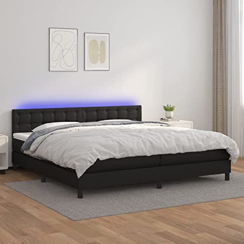Festnight Boxspringbett 200x200 mit Matratze LED Doppelbett Kunstleder Bett mit Verstellbar Kopfteil Boxspringbetten Bettgestell mit Lattenroste Polsterbett Bettrahmen Schlafzimmer Schwarz
