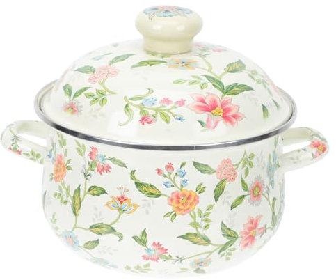 LIFKOME Pentola smaltata con coperchio Pentola da cucina per zuppa addensata a fuoco lento con manico per piani cottura a induzione Fornello a gas