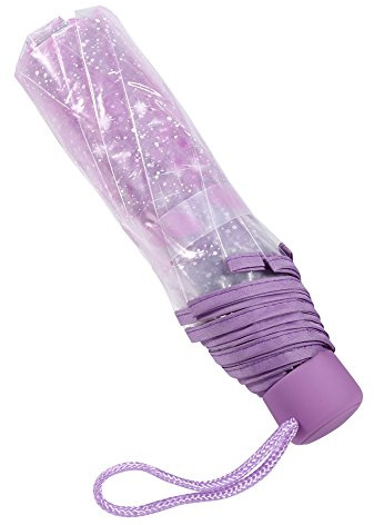 Tiiyee Clear Folding Umbrella, Light Purple Cherry Blossom Floral Print, Travel Rain Umbrella, Windproof See Through Umbrella for Women Ladies, Transparent Plastic Compact Lightweight (Light Purple)
