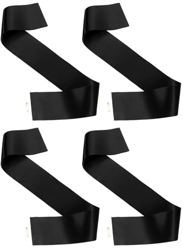 sourcing map Banda de satén en blanco, 4 bandas de satén en blanco, accesorio para ceremonias de graduación, cumpleaños, boda, color negro