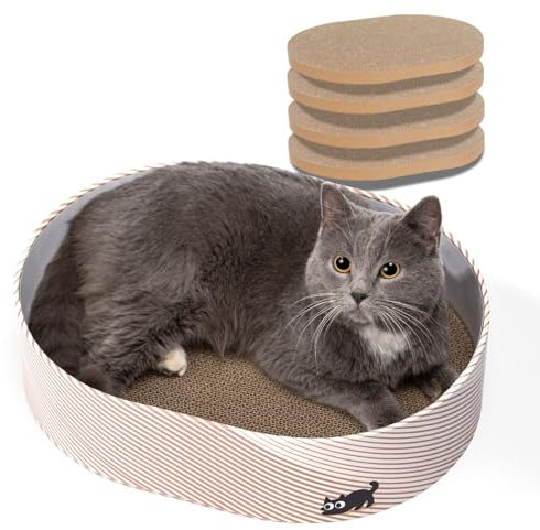 Conlun Kratzbrett Katze, Kratzbox mit 4 Katzen Kratzpappe,Wendbare Katzenkratzbretter aus Robustem Wellpapp-Karton für Katzen zum Kratzen und Ausruhen,Schützt Möbel,Ideales Kätzchen Geschenk,Groß