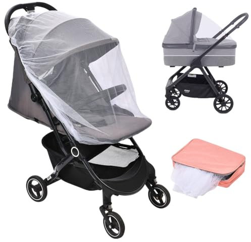 Vicloon Mosquitera Carrito Bebe Universal, Respirable Red Antimosquitos Bebe, Protección Insectos, Verano Funda Carrito, Adecuado para La Mayoría de Cochecitos, Moisés y Capazos (1pc-Blanco)