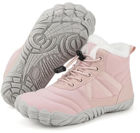 Mishansha Barefoot Niños Botas Niña Invierno Botines Niño Invierno Botas Nieve Impermeable Zapatos de Invierno Rosa,Gr.27
