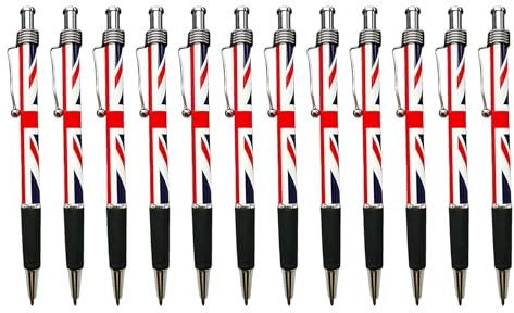 LILAJ Set of 12 Union Jack Flag Retractable Ballpoint Pens Souvenir & Stationery Patriotic Writing Instruments for Office, School, and Gifts Party Decoration