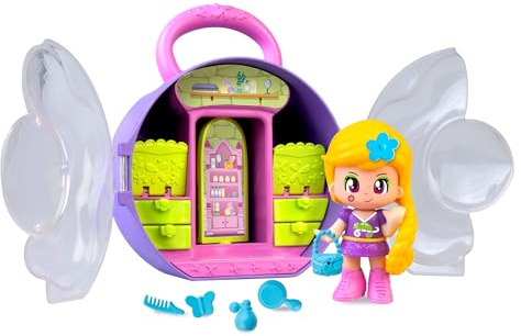 Pinypon PNY82100 PNY82100 Contes avec Sac, Sac Violet avec poignée, Figurine Raiponce du Monde des Contes, Armoire pour Ranger Accessoires et vêtements, Comprend 3 Petits Accessoires
