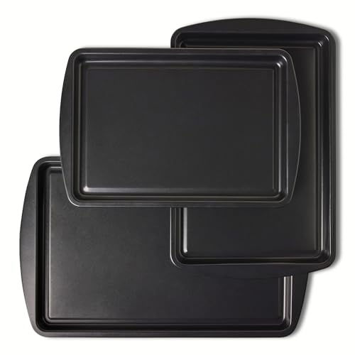 Amazon Basics Nonstick Baking Sheets 3-Piece Set, Stackable, Dishwasher and Oven-Safe