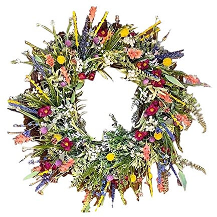 Couronnes De Printemps pour Porte D'entrée, Couronne Artificielles Fleurs Sauvages pour Été, Porte Décorative pour La Porte du Mur De Porte Décor, Décoration De Printemps (40cm)
