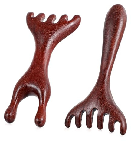 2 PCS Wood Head Massager Scalp Stress Relax, Therapy Comb Scratcher Massager Tool for Deep Relaxation and Stress Reduction, Wooden Manual Scalp Massagers Combs for Head Face Eye Nose Jaw and Neck