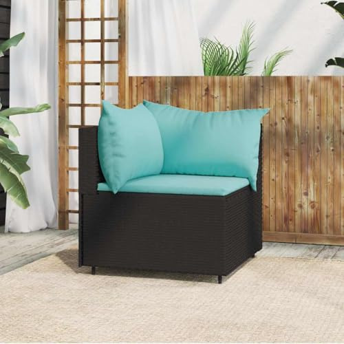 HaoChrymec Canapé d'angle de Jardin, en Rotin Synthétique Noir, Structure Acier Thermolaqué, Modulaire et Confortable, Canapé Exterieur Terrasse, Banquette Exterieur,Noir, 63 x 63 x 57.5 cm