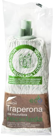 KERKOM Fregona de Microfibra Reciclada GRS – Certificada por Textile Exchange – Eco-Friendly – Buena absorción – Bolsa reciclada y Caja FSC