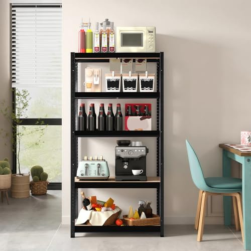 Panana Storage Shelves 5 Tier Garage Shelving 1.5M Metal Racking Shelf Storage Shelving Unit 59 Hx27.56 Wx11.81 D Utility Rack Shelf Unit for Warehouse, Kitchen,Workshops,Garden,Offices (Black)