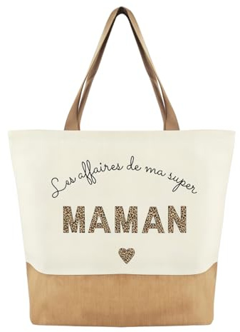Cadeau Maman, Sac Cabas Femme En Toile De Jute Et Cadeau Fete Des Meres Idée Originale Grand Fourre-Tout Avec Message Les Affaires De Ma Super Maman Imprimé Pour Plage Shopping Bureau 44x40x12cm