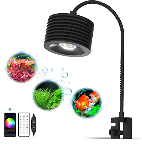 Lominie Luz LED Acuario - Iluminación Full Spectrum para Nano Acuario Agua Dulce con Temporizador, Lámpara de Clip CRI 92.2 con Brazo Flexible 360° para Musgo (Grosor Máx 2.7cm)