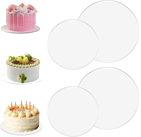 TRKETK 4 Piezas Platos para Tartas Acrilico, Disco de Acrílico Transparente Base para Pasteles Reutilizables Tableros Redondos para Tartas para Crema Hornear Postres y Manualidades